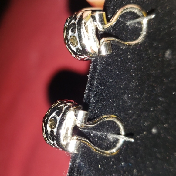 Earrings Silver/gold tone with blue stone - Picture 2 of 3